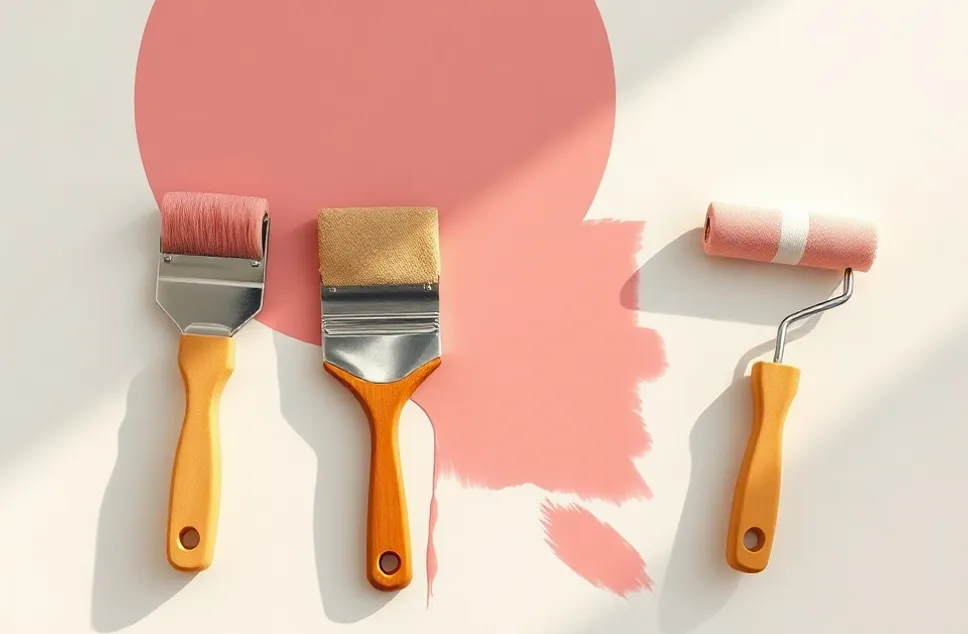 Outils de peinture disposés dans l'ordre des étapes du chantier