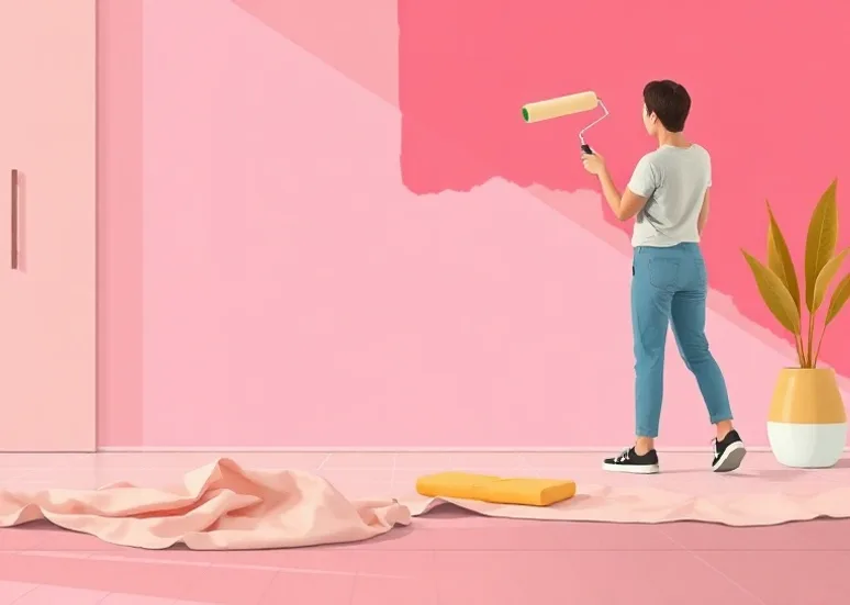 Peintre appliquant la peinture au rouleau sur un mur de salon